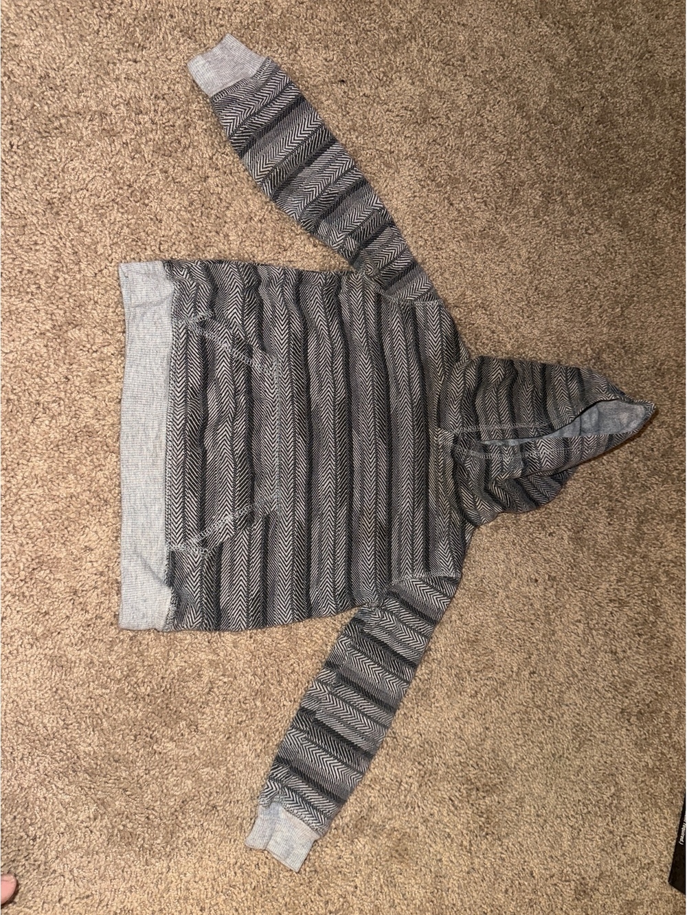 Gray and Black Striped Hooded Pullover Sweatshirt
